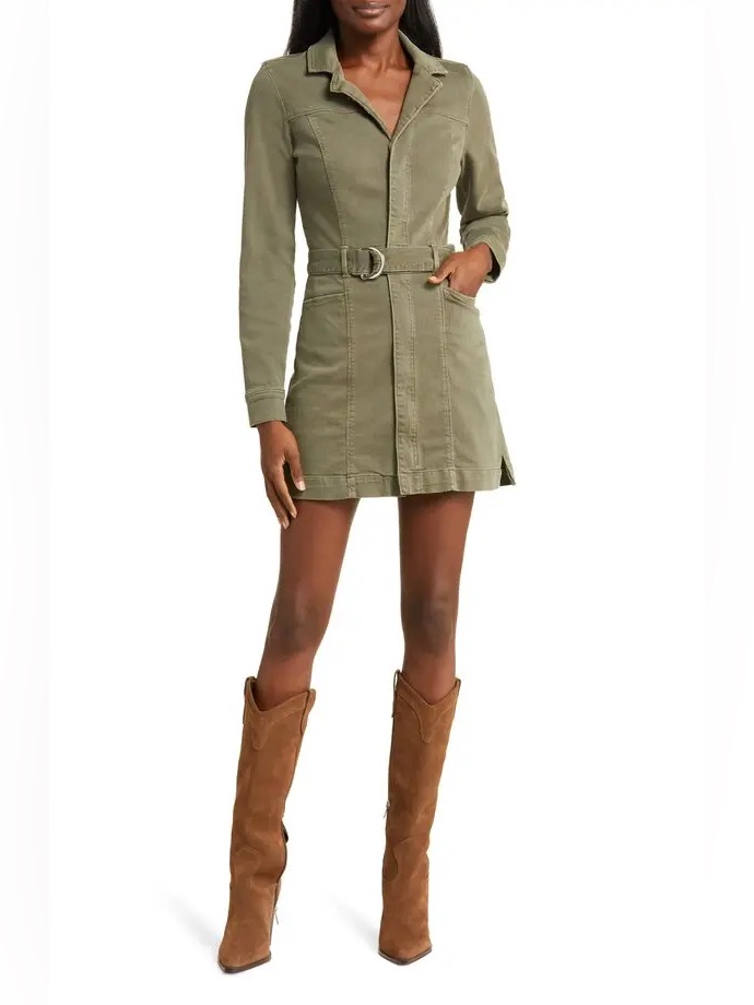 Paige Anessa Belted, Long Sleeve Forest Green Dress Size 4
